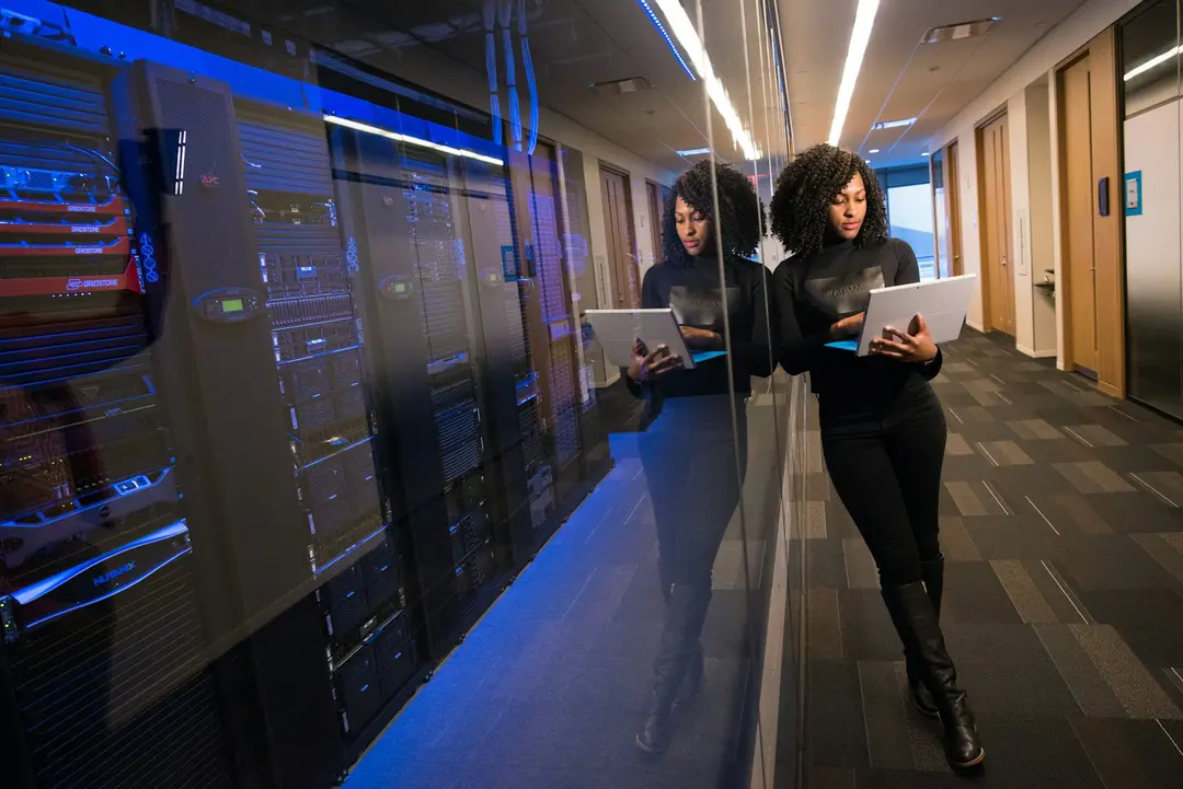 Technical expert working in a server room