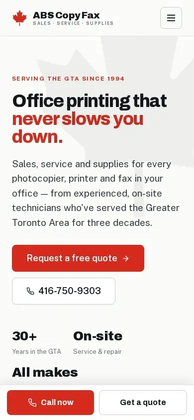 ABS Copy Fax website on mobile